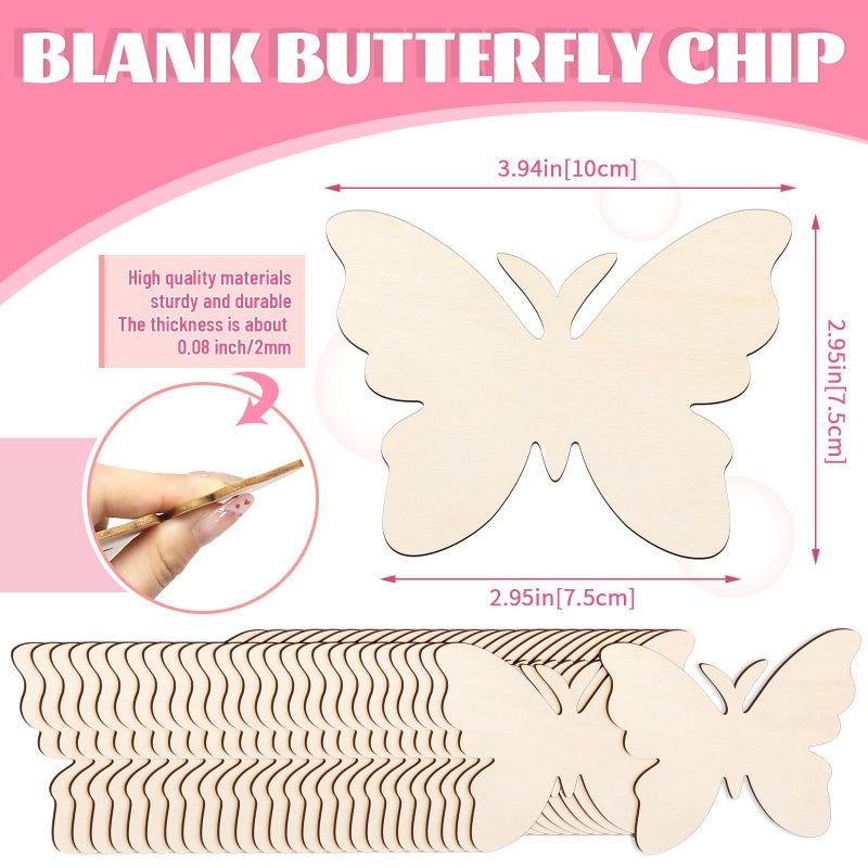 Newbested 48 Pack Unfinished Natural Wood Butterfly Shaped Cutouts - Ideal for Painting, DIY Crafts, Gift Tags & Home Decor - Image 2